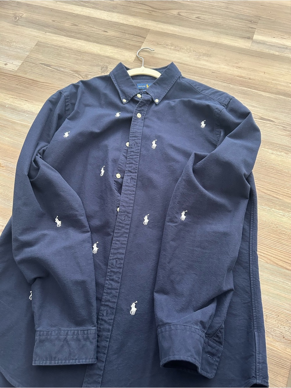Ralph Lauren Navy Button-Down Shirt with White Polo Logos